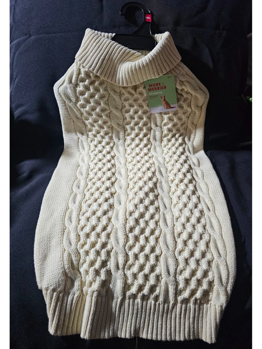New More & Merrier Dog Pet Cable Knit Sweater Classic Beige Apparel XXL 22-25''